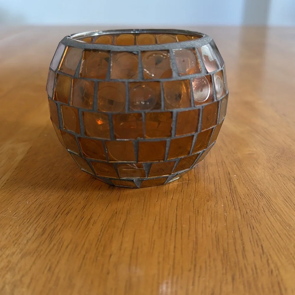 🛑Fall Pumpkin Mosaic Glass Candle Holder Autumn Thanksgiving